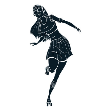 Girl rollerskating character black