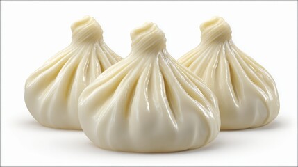 Three khinkali close-up on a white background