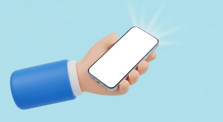 Stylized hand holding a blank screen smartphone with a glowing effect
