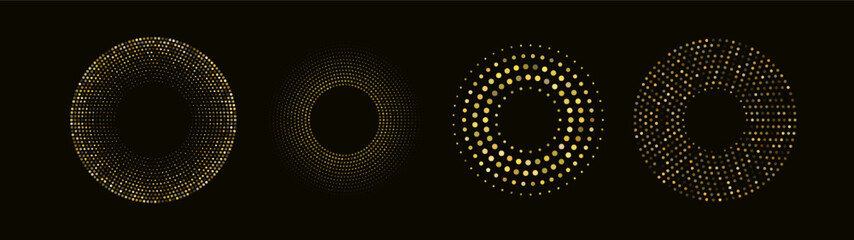 Glowing Golden Circle Light Effects with Shiny Dots on Dark Background.