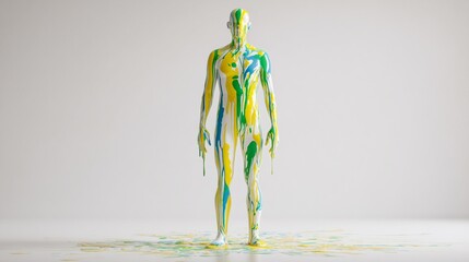 Abstract 3D mannequin made with liquid paints on a white background