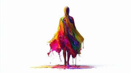 Abstract 3D silhouette of a man made of liquid paints isolated on a white background