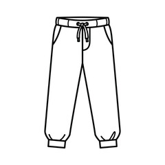 Simple outline drawing of comfortable jogger pants with drawstring waist and cuffed ankles