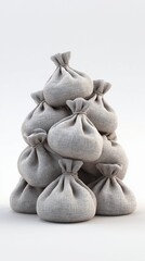 A pile of canvas bags isolated on a white background