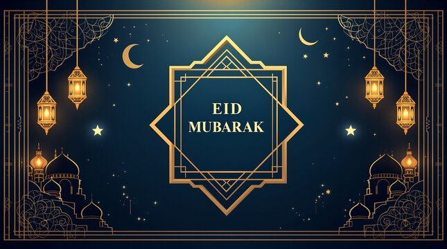 Celebrate eid mubarak with elegant design elements and islamic greetings for a festive occasion - Powered by Adobe