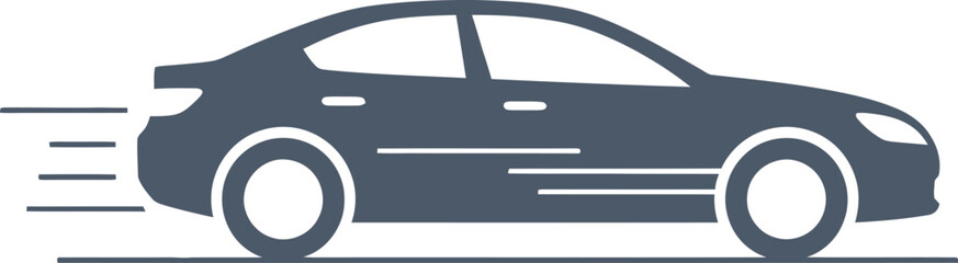 Stylized dark car moving quickly with motion lines illustration