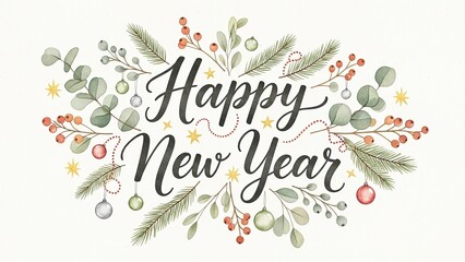 Elegant floral wreath wishing happy new year