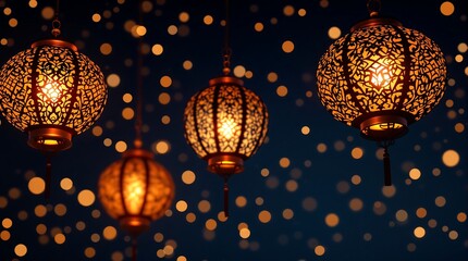 Decorative hanging lanterns lights for ramadan kareem eid al adha mubarak celebration background design