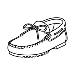 Simple line drawing of a classic moccasin shoe with laces and stitching detail