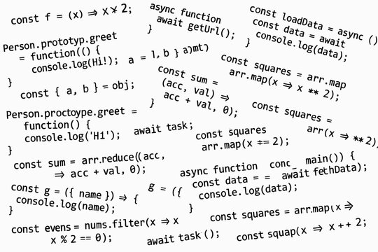 a large collage of our programming codes, absolutely randomly placed, black text on a white background