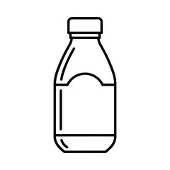 Simple outline drawing of a glass bottle with a cap and blank label for product or liquid