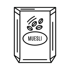 Simple line art illustration of a muesli cereal box with grains