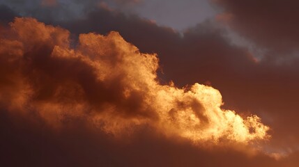 Fototapeta premium Dramatic golden clouds illuminated by the setting sun against a deep twilight sky
