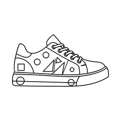 Stylized line art illustration of a modern sneaker with geometric shapes and circles