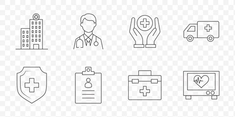Healthcare Medical Line Icons Set with Editable Stroke for Hospital, Doctor, Medicine, and Health Management