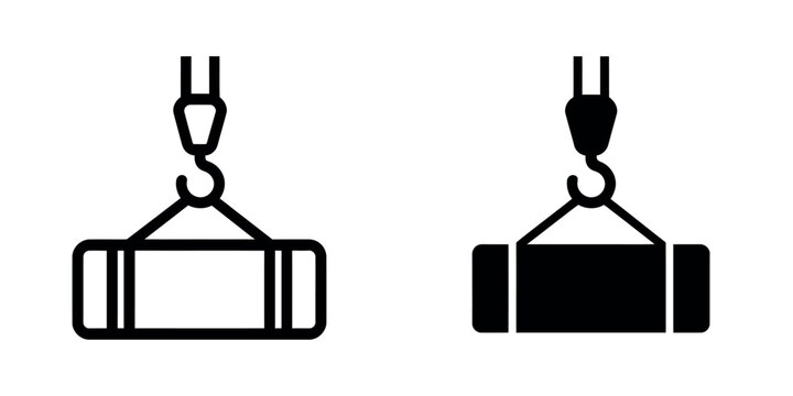 Two icons of a crane lifting a heavy rectangular object