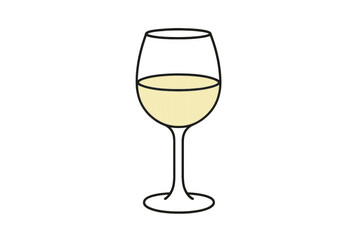 White wine glass illustration icon on transparent background showing alcohol beverage for bar menu and celebration