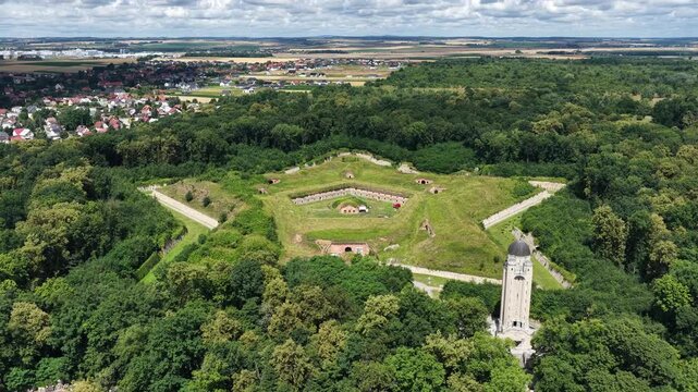 Aerial drone view of Nysa Stronghold early modern defensive systems. Fort nysa. Prussian fortress nysa in Opole. Fort Prussia, erected on the hills of the northern bank of the Nysa Klodzka river