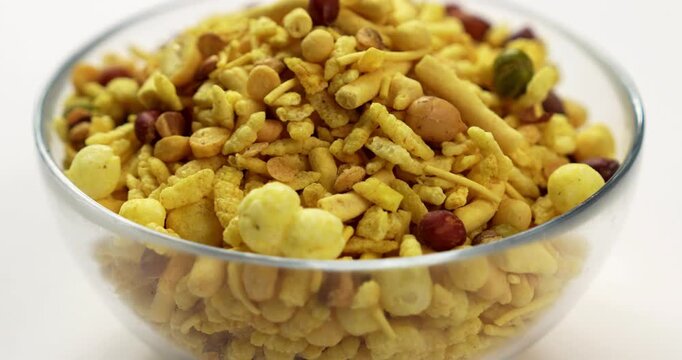 Bombay mix or Chanachur or Chiwda or farsan also known as khatta meetha chivda is an Indian snack mix, popular tea-time food from India