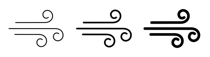 Wind icon set, wind blow line icon, fresh cloud air speed symbol. Wind blow air line sign. Windy weather symbol