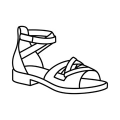 Simple outline drawing of a stylish gladiator sandal with straps and a low heel