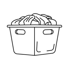 Simple line drawing of a laundry basket filled with clothes