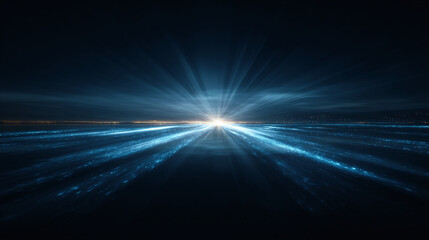 An abstract image of light streaks emitting from the center of the frame, creating a sense of motion and energy