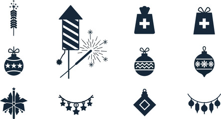 Monochrome festive decorations and celebratory items for holiday season