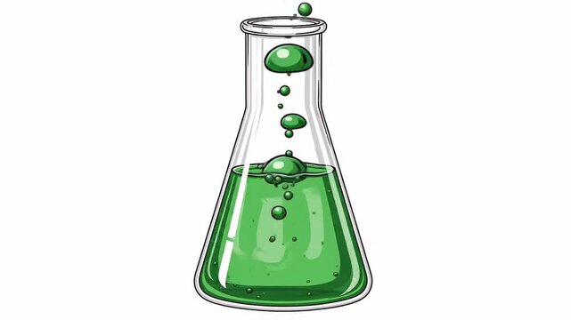 Green Liquid Bubbling in Erlenmeyer Flask - Science Experiment Illustration.