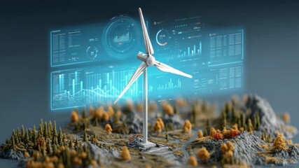 Wind Turbine Model with Data Visualization Display - Powered by Adobe