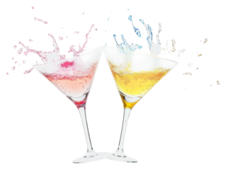PNG Two martini glasses clinking together at the center beverages cocktail splash.