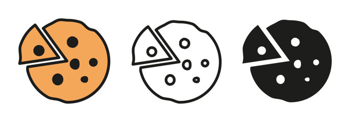 Pizza icon in different style, cookie sign