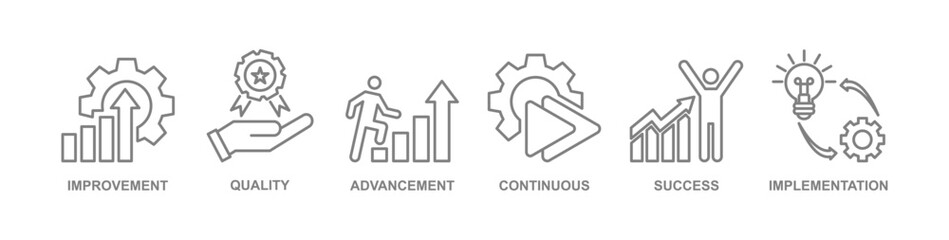 Kaizen banner icon vector illustration for business philosophy and corporate strategy concept of improvement, quality,advancement, continuous, success, and implementation icon