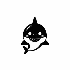 Cute cartoon killer whale illustration in black and white.