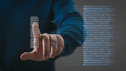 A person touching a digital checklist interface with flowing data lines, symbolizing data processing, workflow automation, information management, system integration, and modern digital operations.