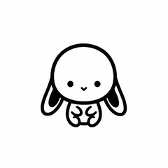 Cute cartoon bunny illustration simple black and white drawing.