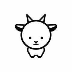 Cute Cartoon Baby Goat Icon Simple Line Art.