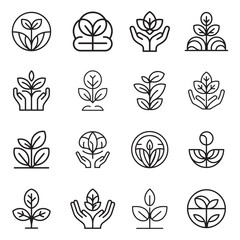 Modern eco tech business icons in a clean outline silhouette style for digital and print applications