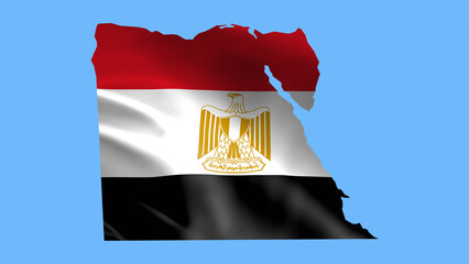 Egypt flag waving in wind and zoom to reveal isolated on blue background