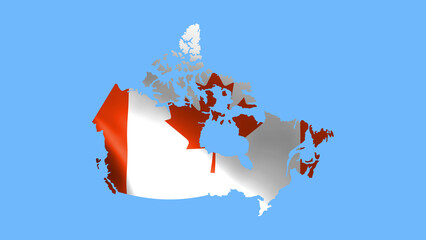 Canada flag waving in wind and zoom to reveal isolated on blue background
