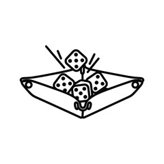 Outline Icon of Dice Rolling in a Tray for Games