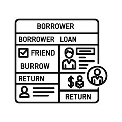 Borrower Loan and Return Financial Process Line Icon