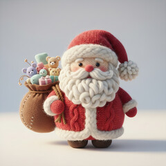 Stylized decorative Santa Claus portrait with soft yarn-inspired textures and warm festive lighting. Cute handcrafted aesthetic in a cozy Christmas setting.