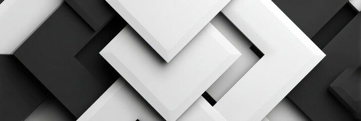 Modern Geometric Design Featuring Overlapping Black and White Shapes in a Dynamic Arrangement