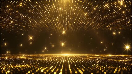 Shimmering golden particles abstract background with bokeh and light flares for luxury events and celebrations
