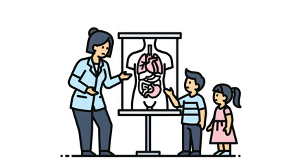 Teacher Explaining Human Anatomy to Students Using a Diagram.