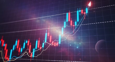 Abstract stock market graph with upward trend and glowing lights