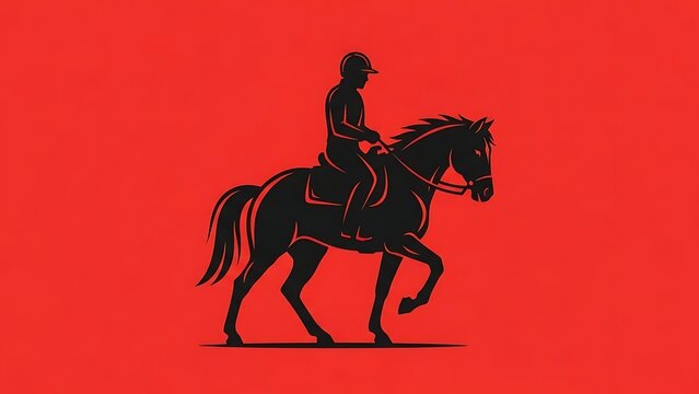 Horseback riding equestrian sport horse rider training dressage silhouette on red background