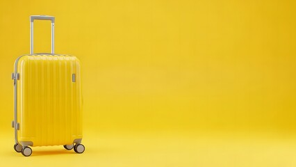 Bright yellow rolling suitcase on a vibrant yellow background