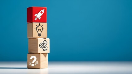 Stack of wooden blocks representing business growth and innovation
